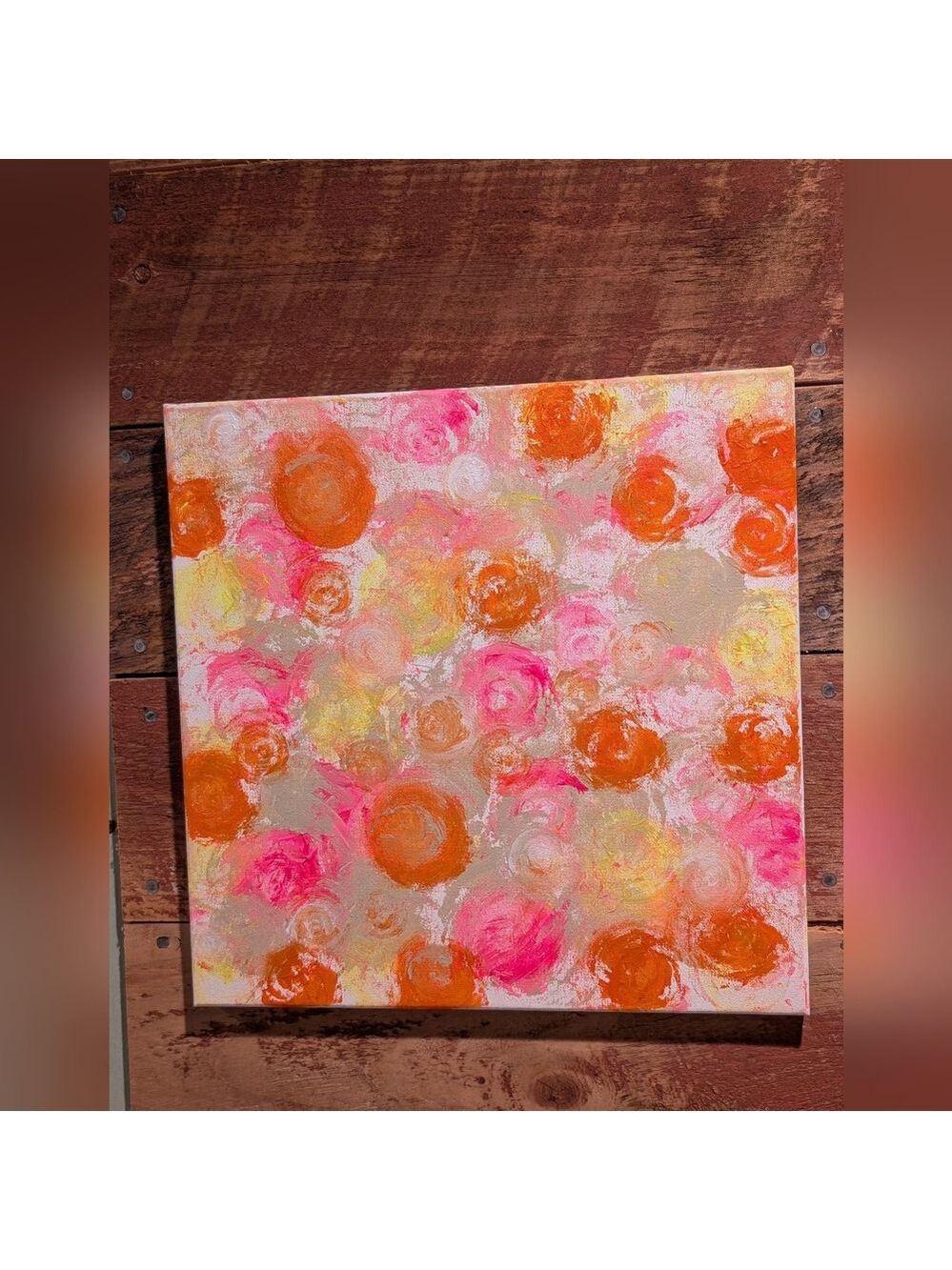 Abstract Floral Canvas Wall Art in Pink, Orange and Cream